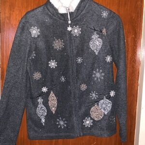 Croft & Barrow Women Fleece Sherpa Trim Holiday Snowflake Jacket Size XS NWT
